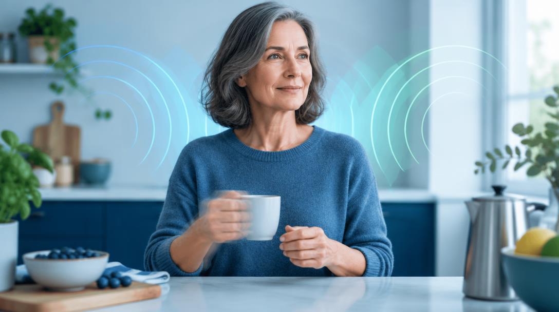 Patientin mit Tasse als Symbol für Tremor im Alltag